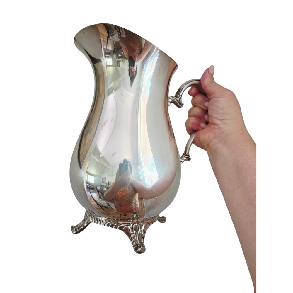 Vintage Ornate Silver Footed Pitcher with Ice Guard 9.25" Tall